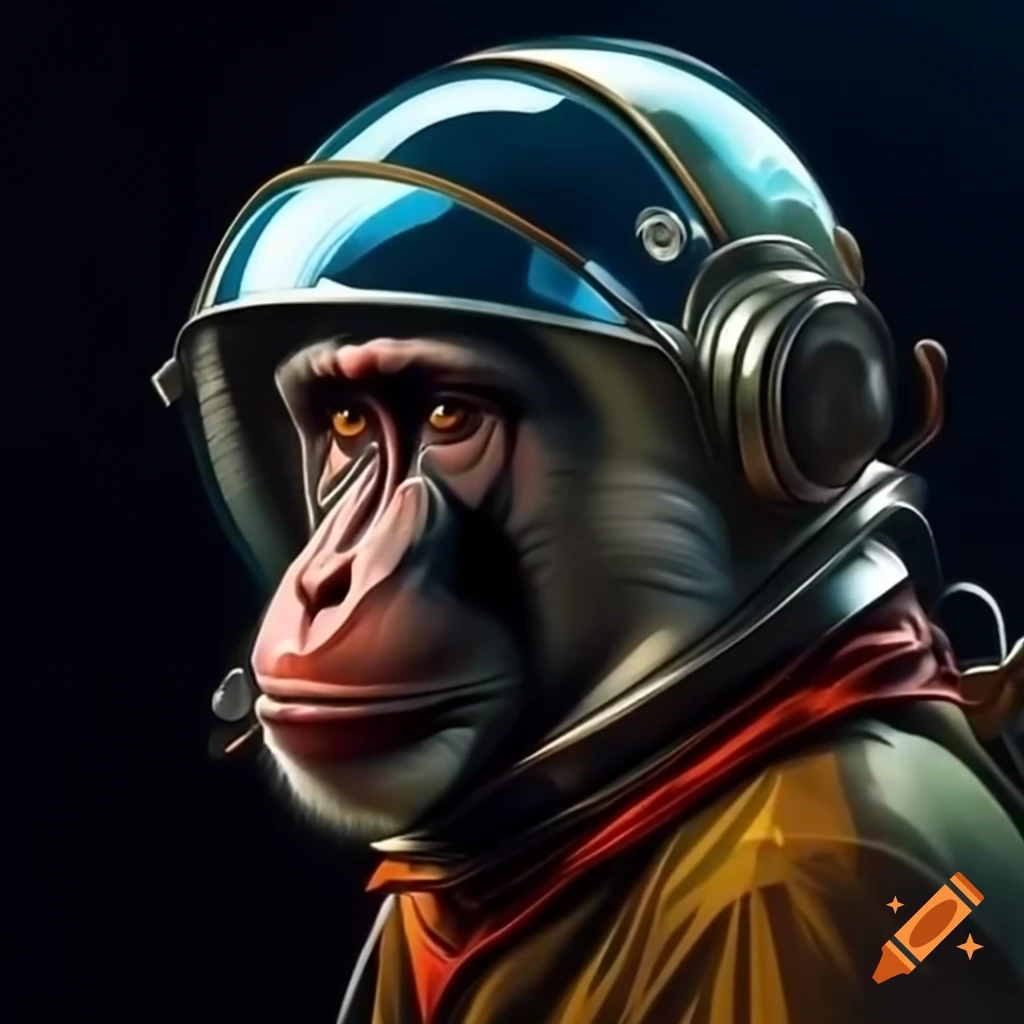 Baboon in space helmet illustrated in Andy Warhol style