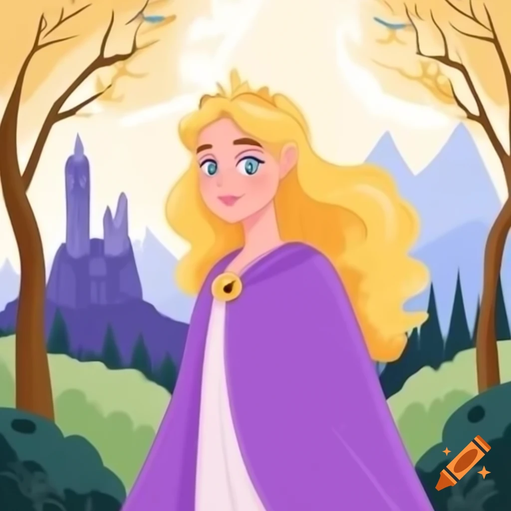 Young Woman Princess In Purple Robe With Blonde Hair Castle And Forest young-woman-princess-in-purple-robe-with-blonde-hair-castle-and-forest