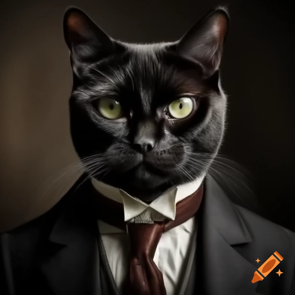 Elegant black cat with a gentlemanly pose