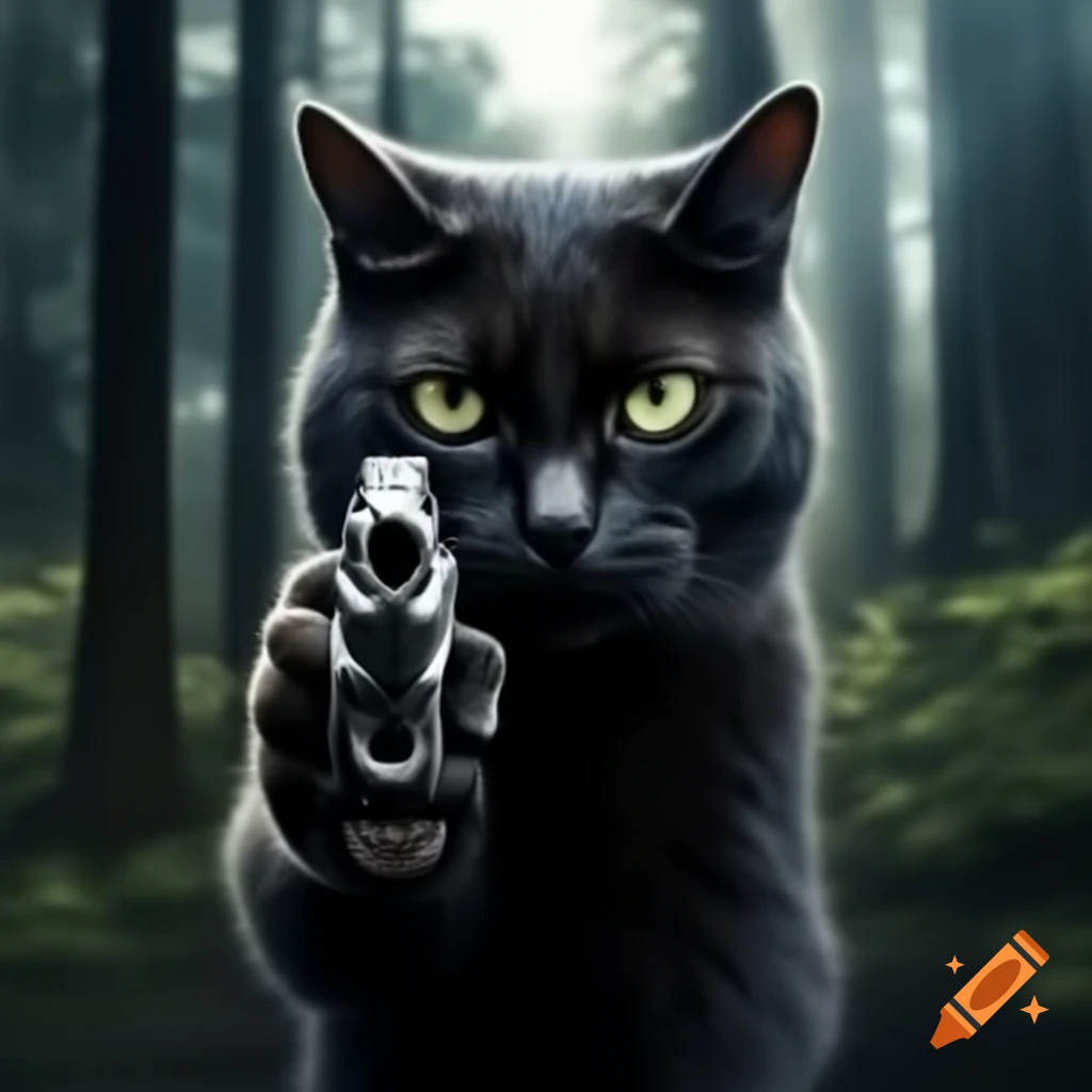 Black cat in the woods with CZ pistol