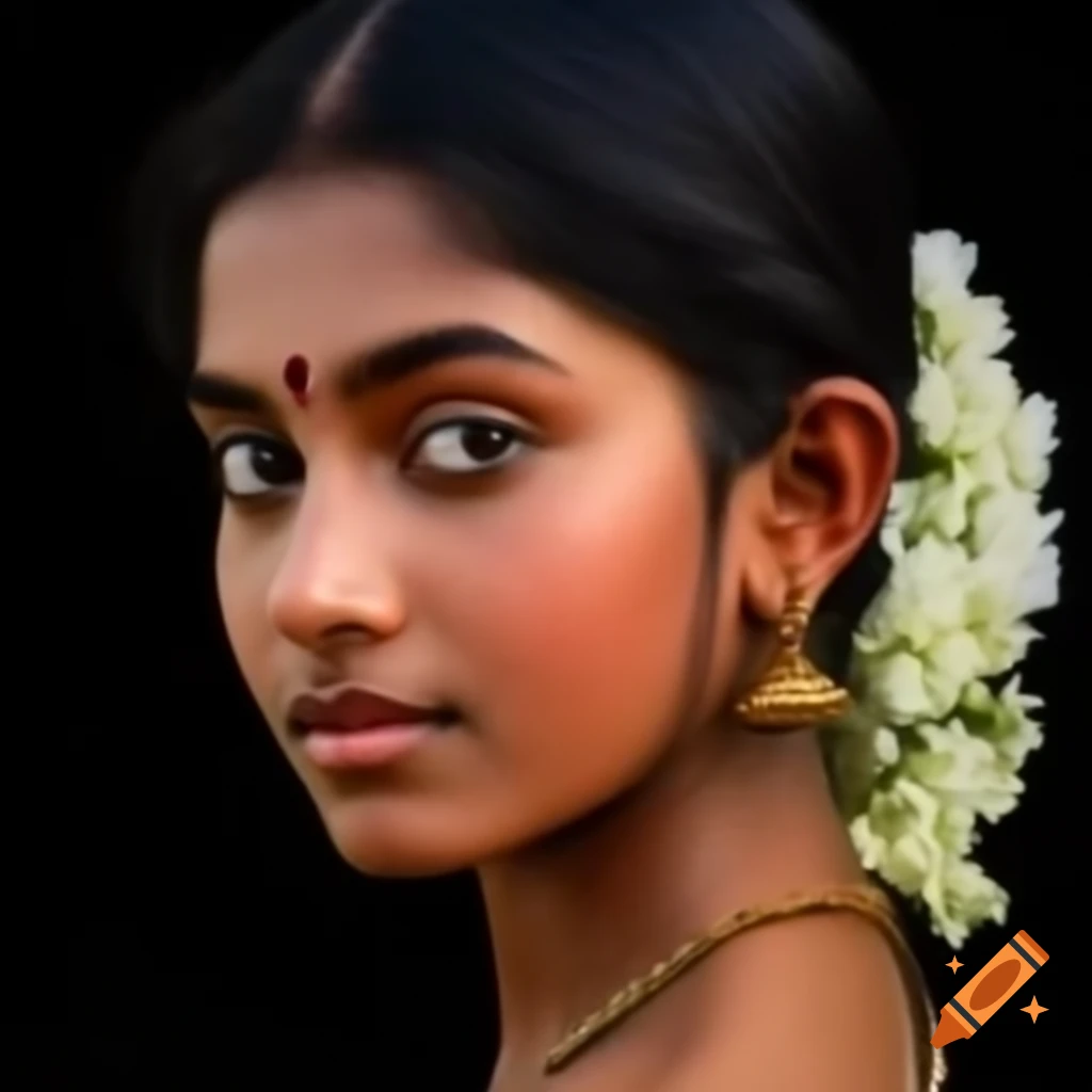 Traditional Tamil Brahmin woman adorned with flowers in her hair