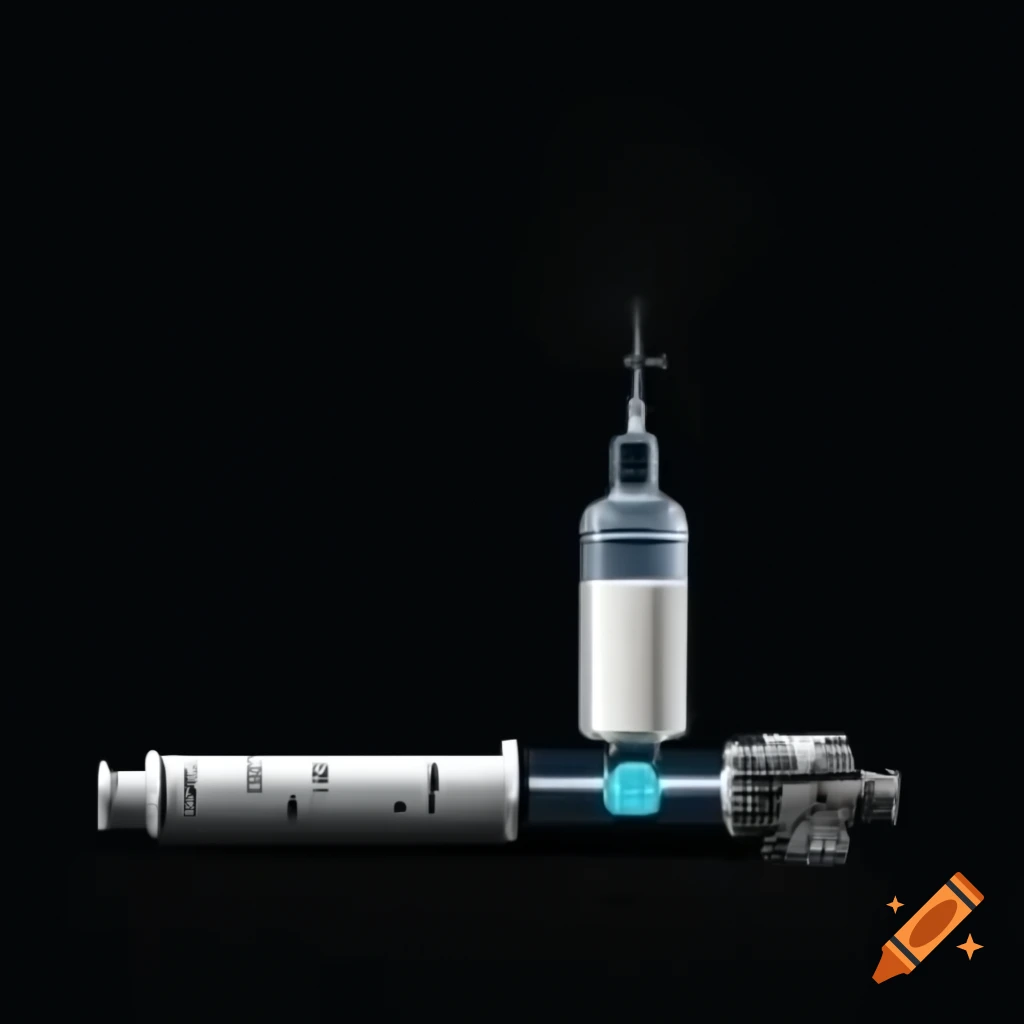 Futuristic handheld device for injecting milk, detailed cylinder on black background