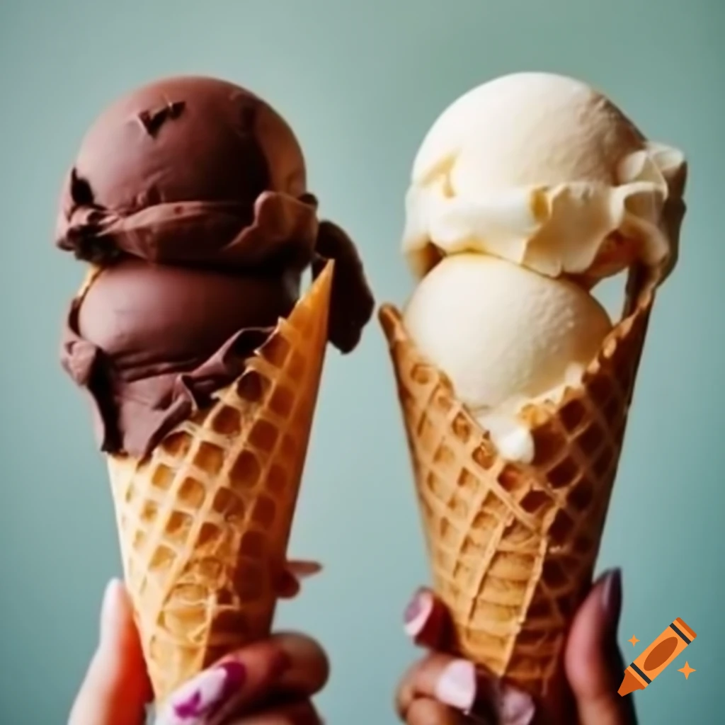 Two ice cream scoops, chocolate and vanilla