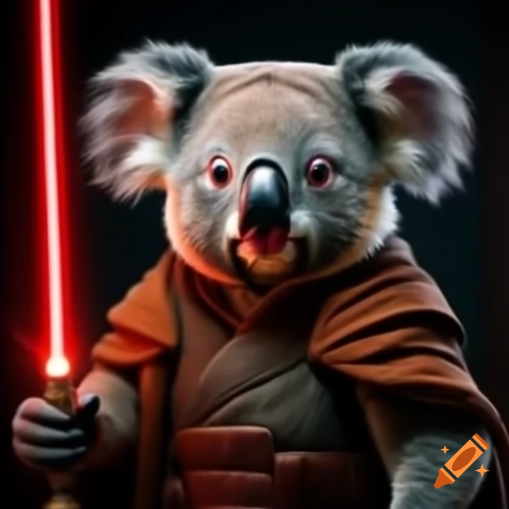 Koala depicted as a Sith Lord, combining nature and fantasy elements