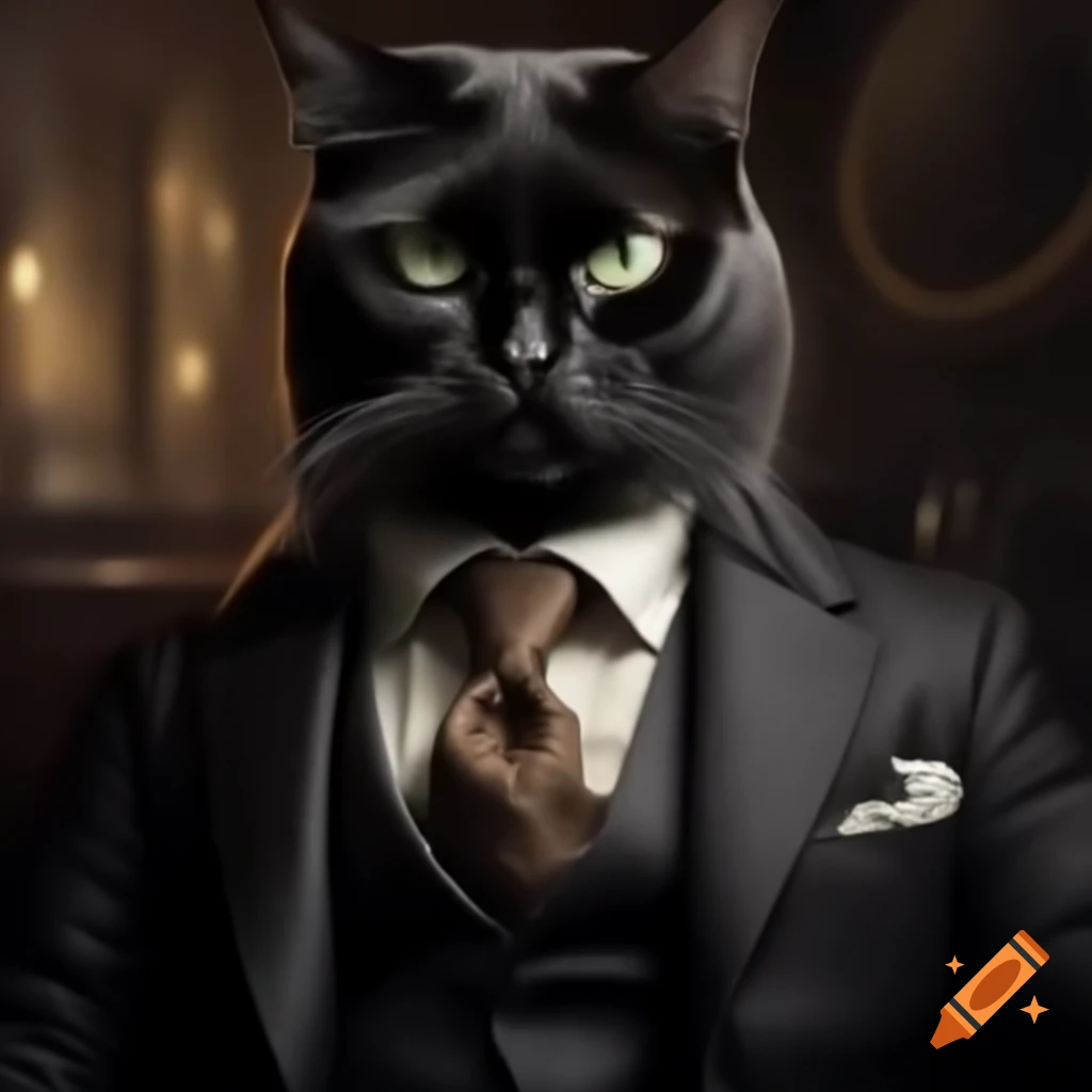 Elegant black cat with a gentlemanly pose