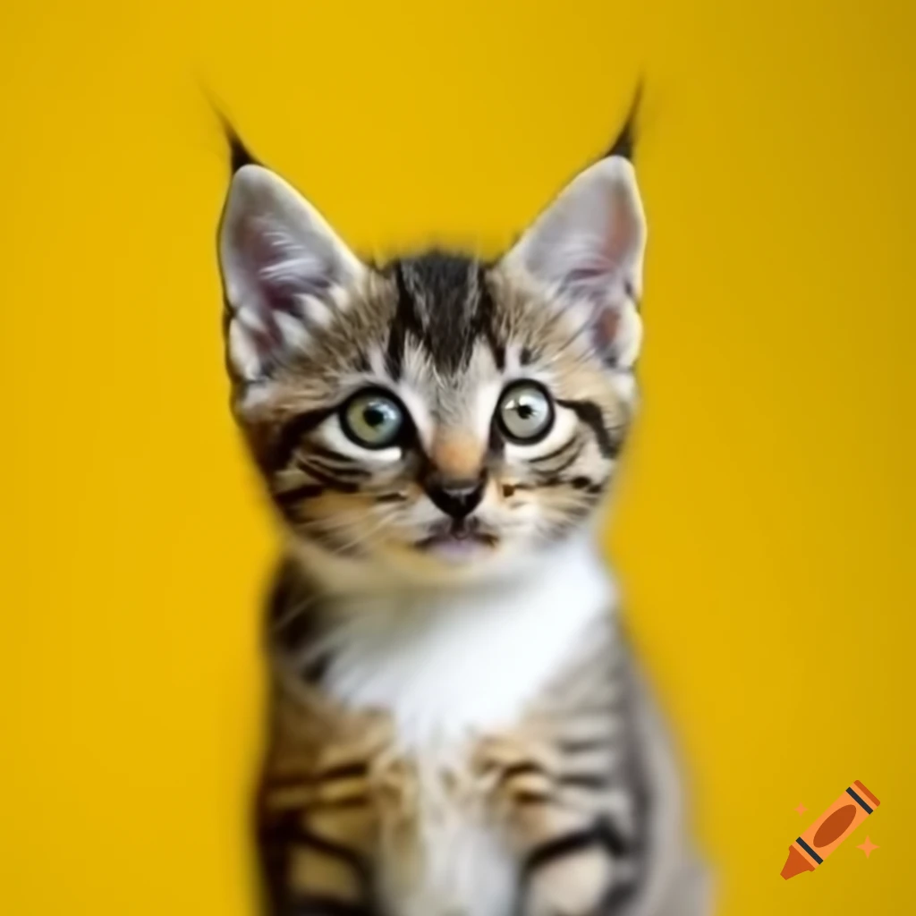 Cat edited to look like a young kitten with a yellow background