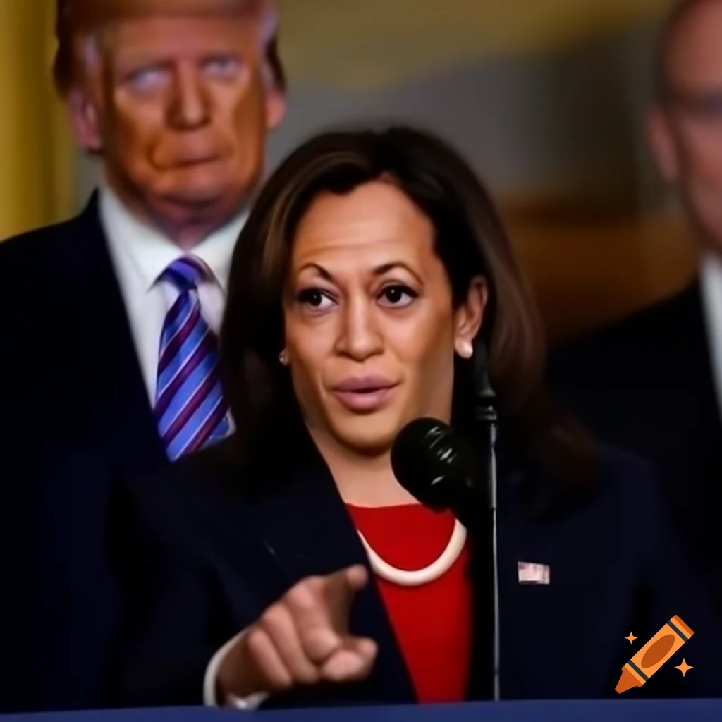 Kamala Harris debating Donald Trump in artistic painting