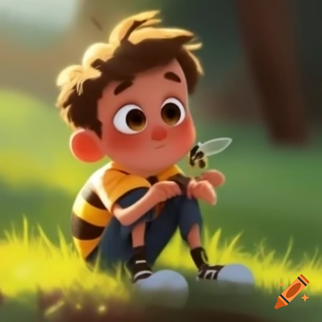 Boy with a bee and a flea on his knee