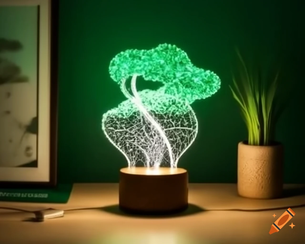Northern lights themed lamp on a table, mood lighting