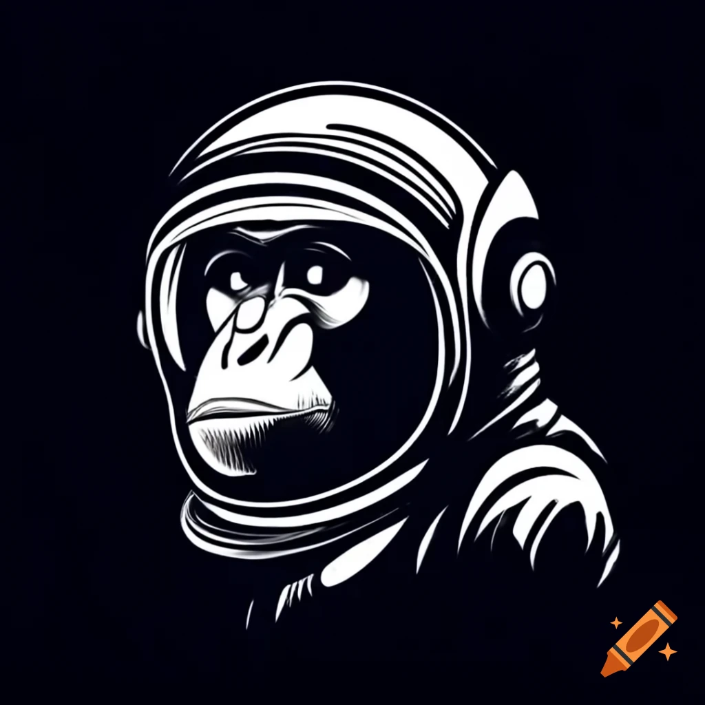 Baboon in space helmet in Andy Warhol style, 3/4 profile view