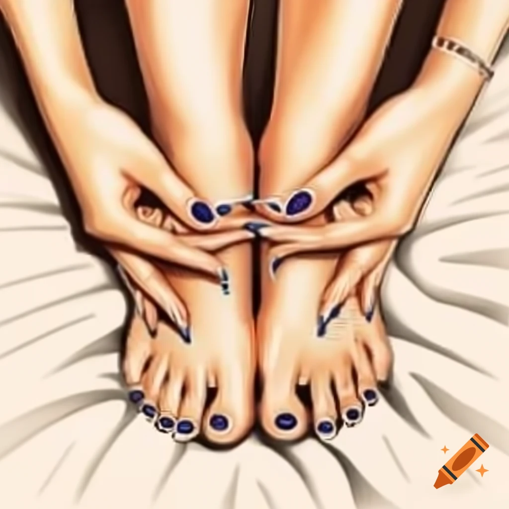 Realistic drawing of woman's feet with painted nails