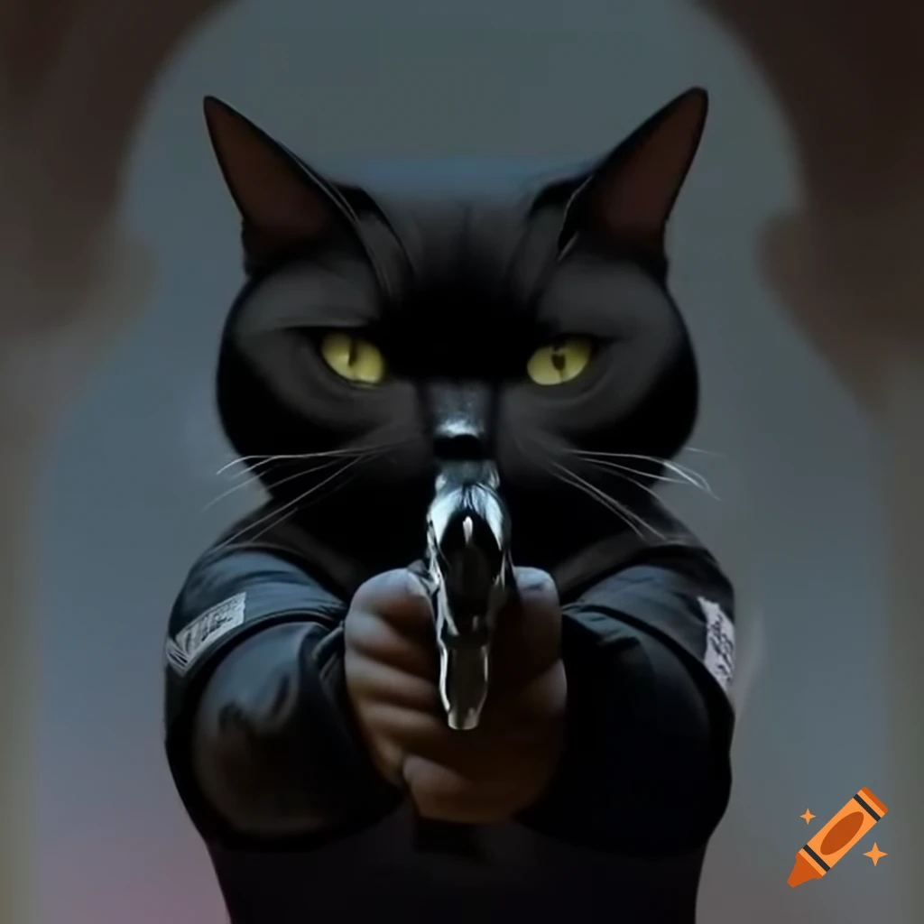 Black cat with cz pistol in an intriguing setting