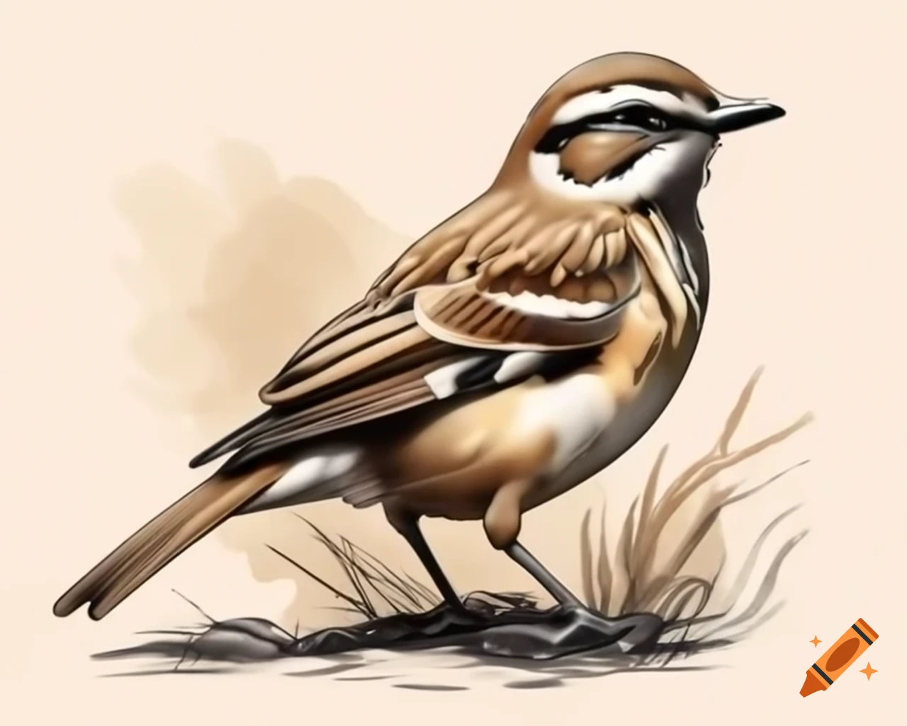 Realistic honeyeater bird with brown, tan, and gold plumage in cartoon watercolor style