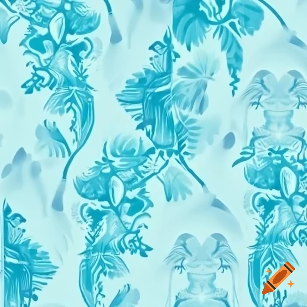 Intricate cloth pattern featuring harmonious blues and cyan with light grey background