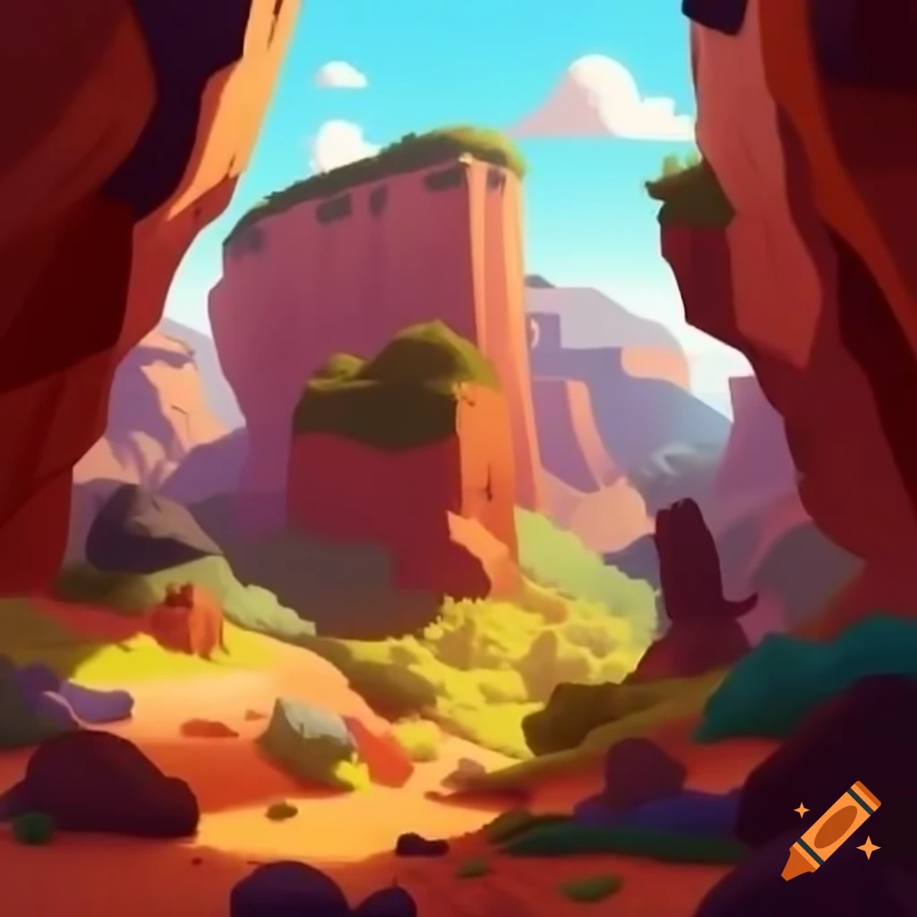 Cartoonish side view of a canyon