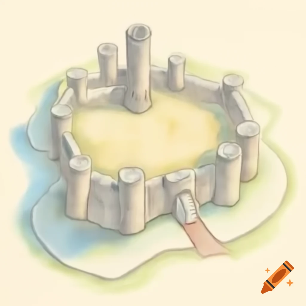 Hand-drawn aquarelle map of squared castle with keep and towers
