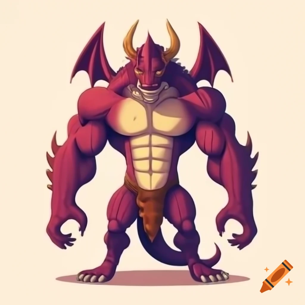 Full body muscular demon dragon character design