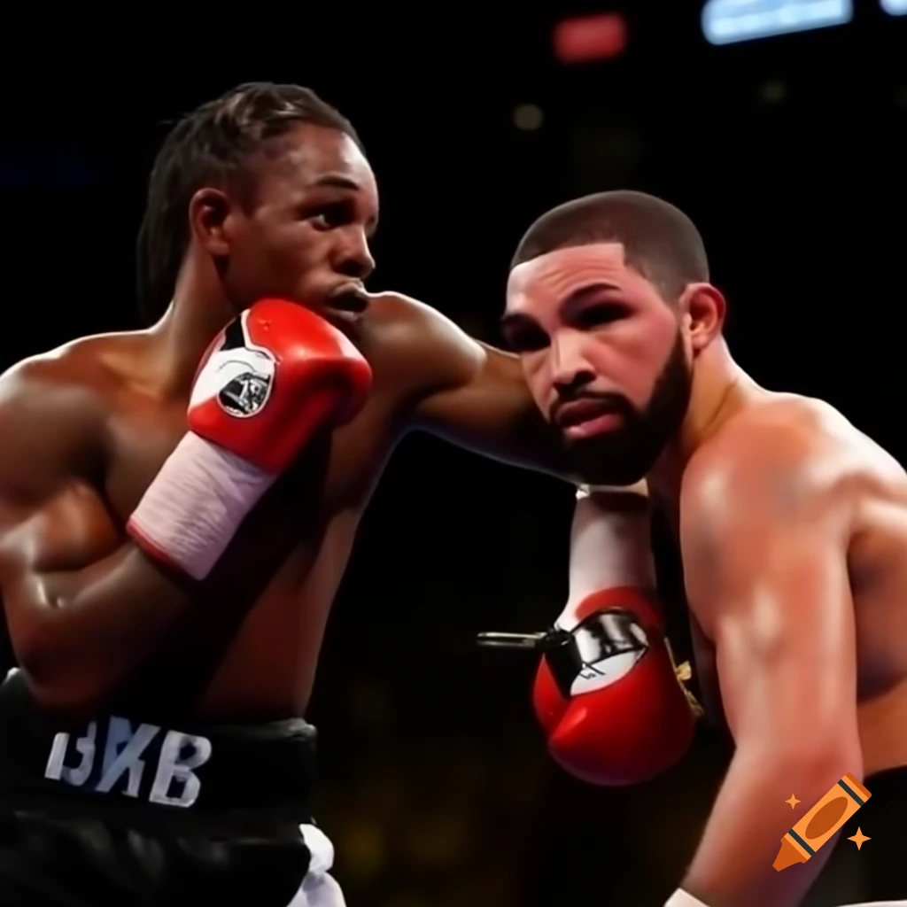 Drake and Kendrick Lamar engaging in a boxing match