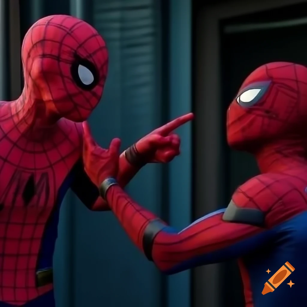 Multiple Spidermen pointing at each other, all claiming to be Peter Parker