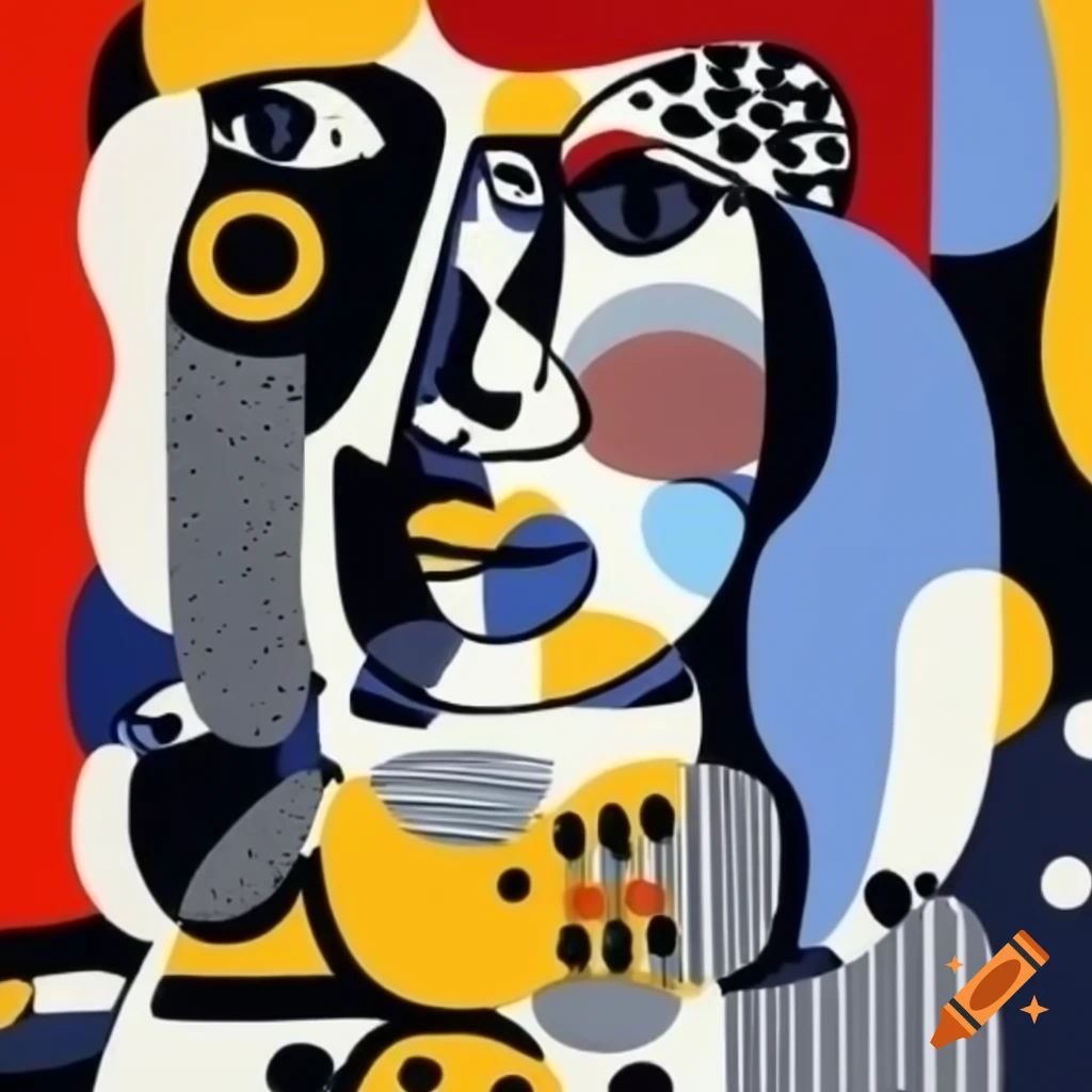 Abstract painting combining elements of Guernica and Marimekko style