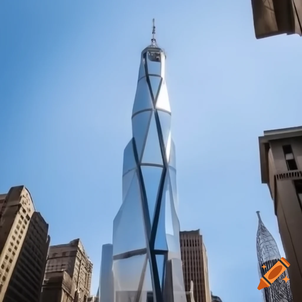 Glass skyscraper shaped like hypodermic syringe in Manhattan