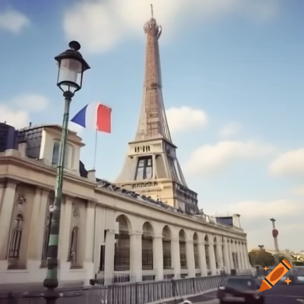 Paris skyline featuring the French flag