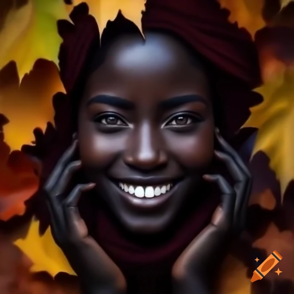 Smiling Arabian lady in autumn clothing with dark skin