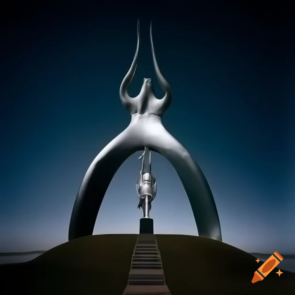 Pop surreal photography featuring silver statue from the 2000s