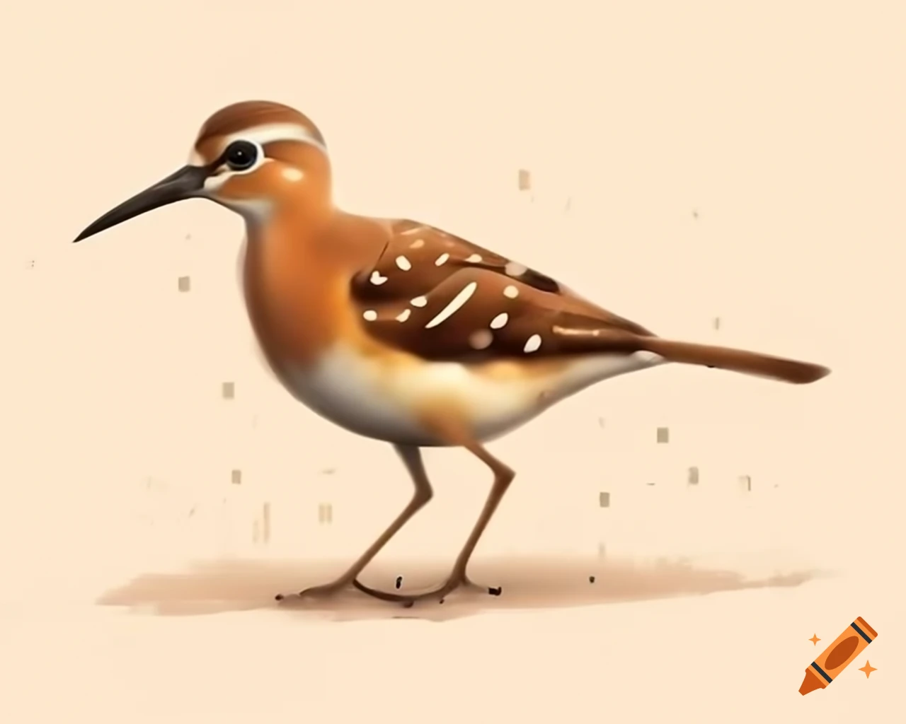 Realistic honeyeater bird in watercolour shades of brown, fawn, and gold in cartoon style