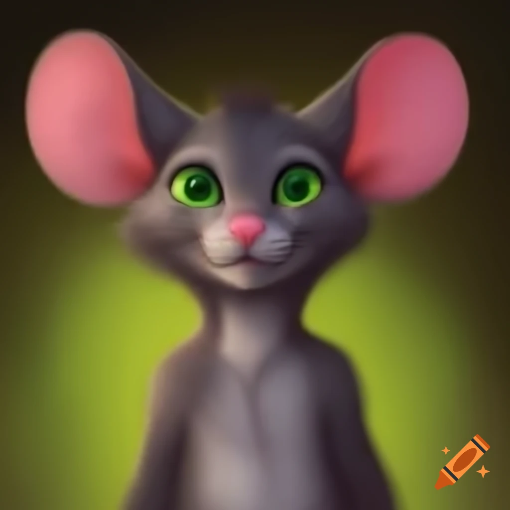 Anthro furry mouse character with green eyes and big ears