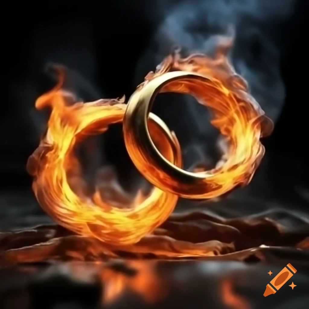 Gold rings engulfed in flames