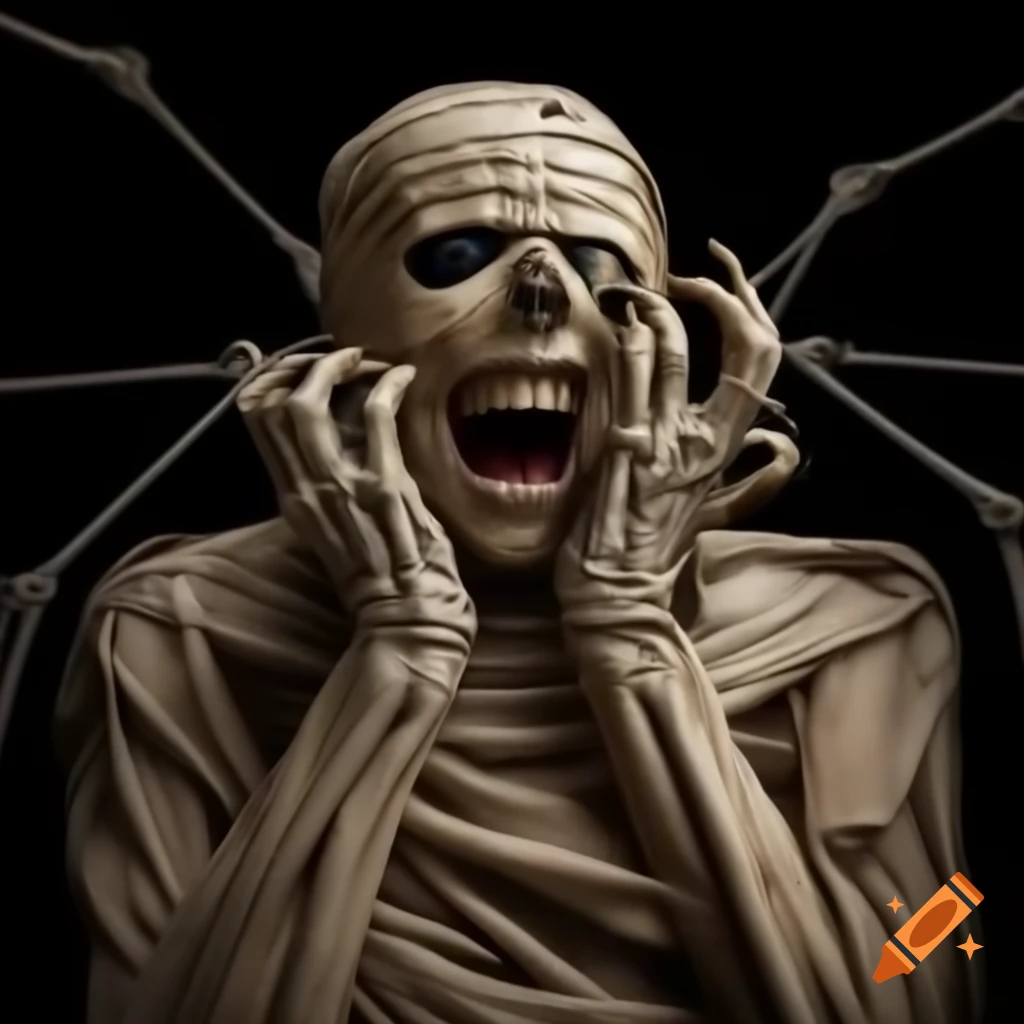 Mummy with spider legs and fangs, a unique horror character