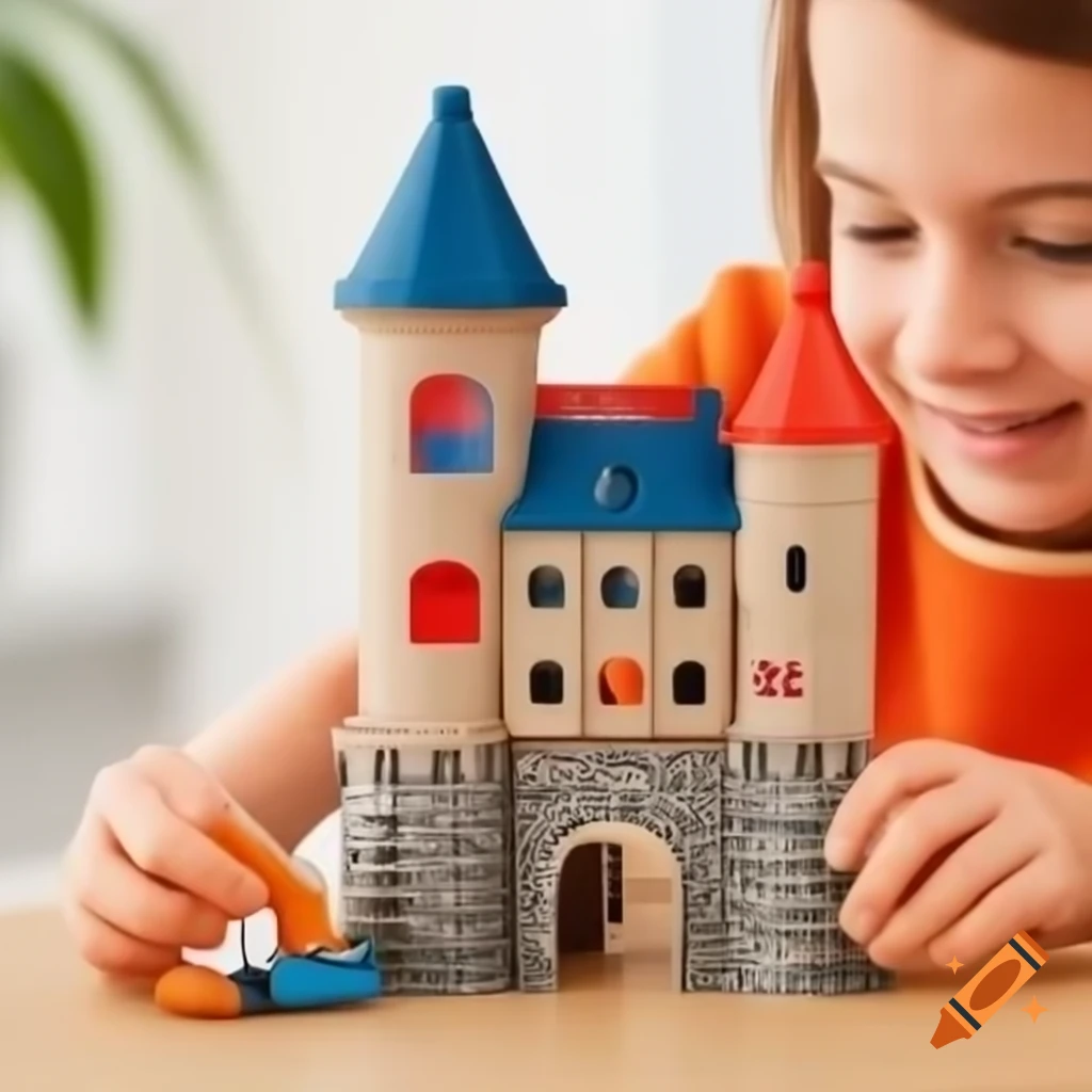 Toy castle constructed from building bricks