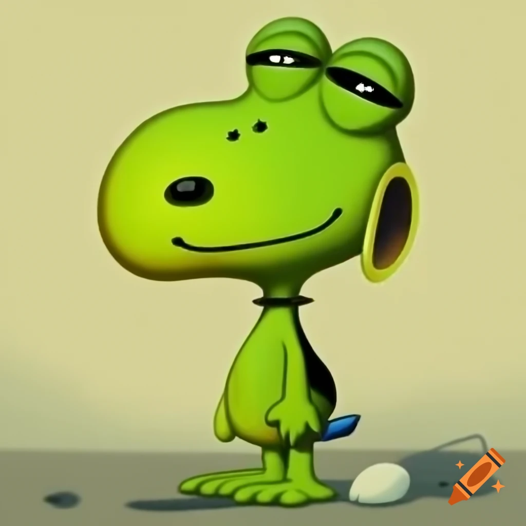 Cartoon frog inspired by Snoopy in Charles Schulz style