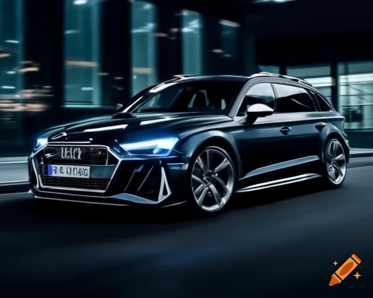 Hyper realistic night scene of Audi RS4 combi in dark setting