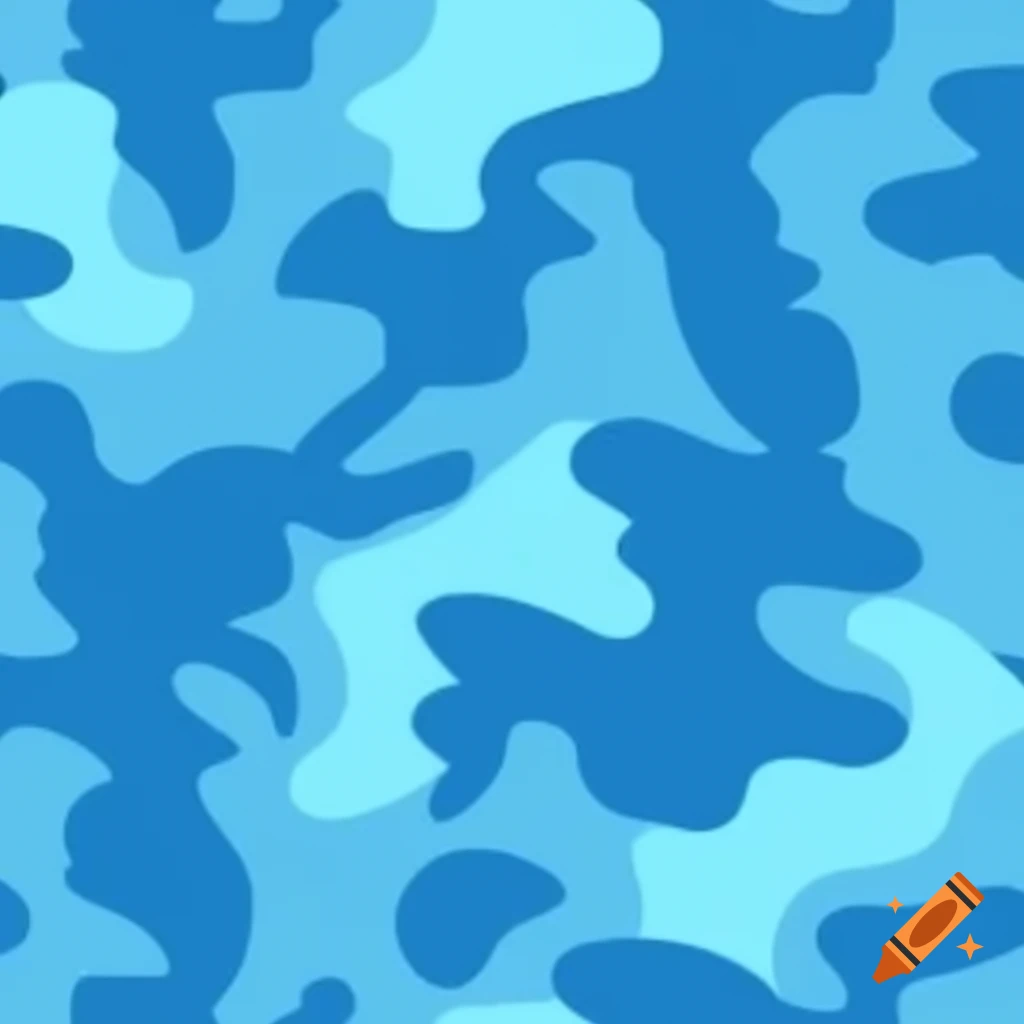Camouflage pattern in blue, light blue, and white