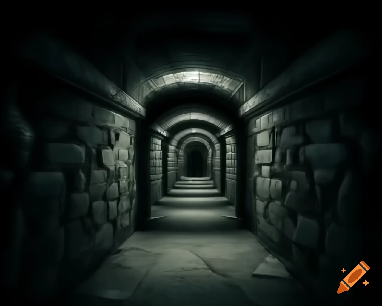 Dark dungeon hallway with ominous atmosphere