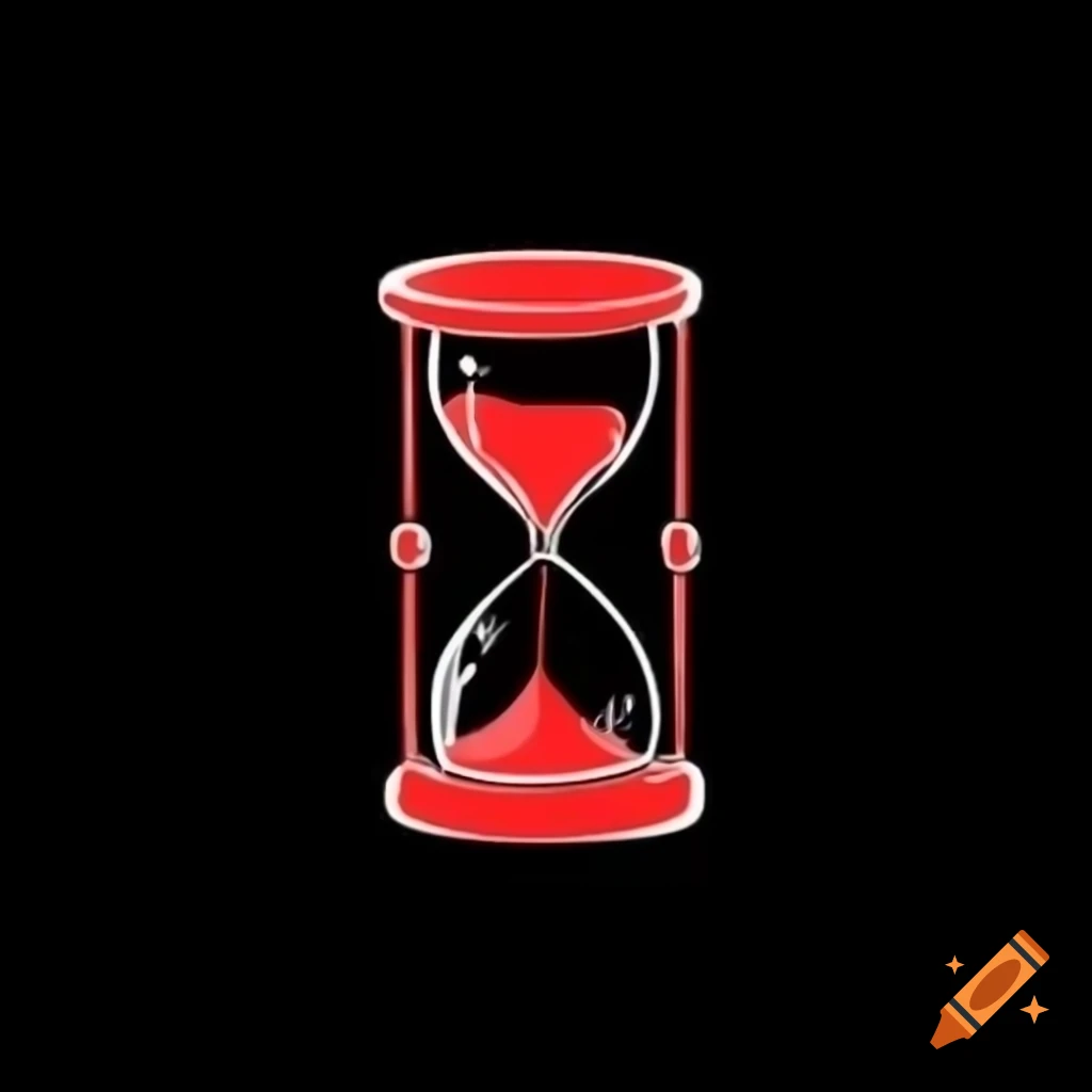 Red hourglass pin art against black background