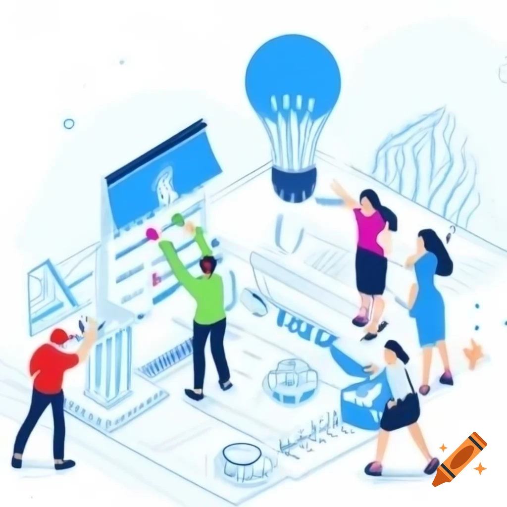 Concept drawing representing challenge and solution finding