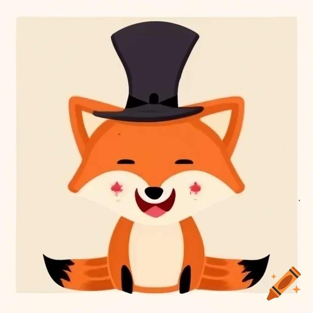 Playful fox wearing black hat with a cheeky grin