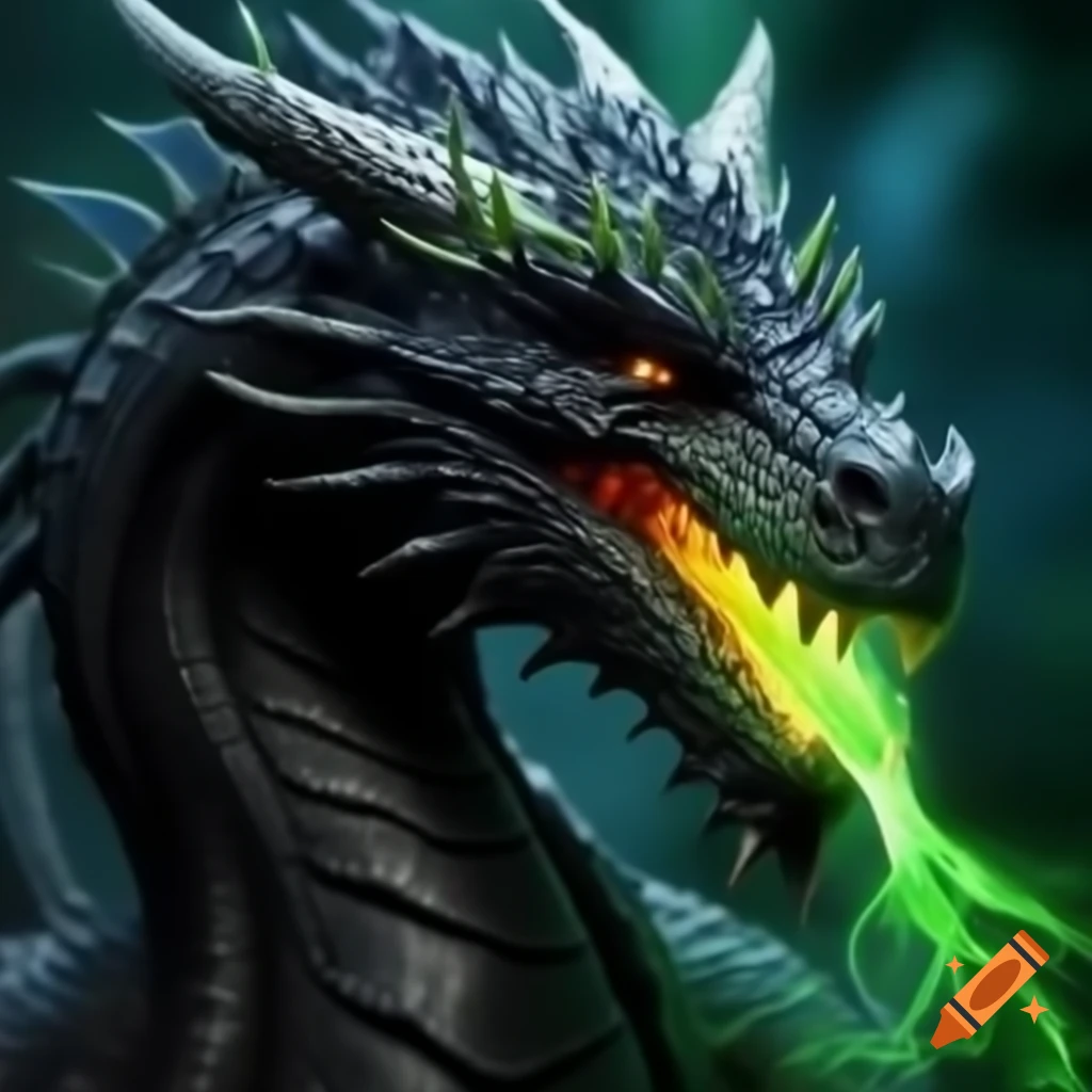 Black dragon surrounded by electric green energy