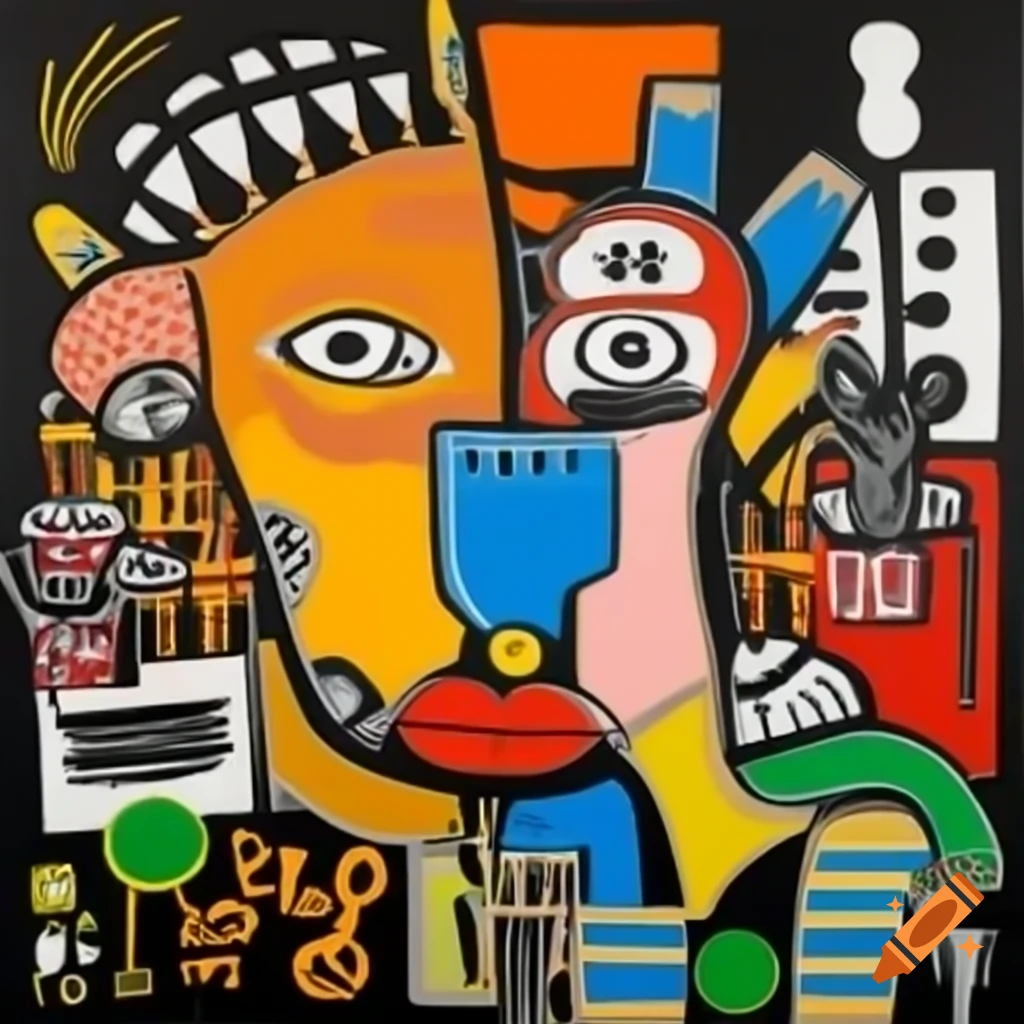 Zoo scene painting by Jean-Michel Basquiat and Wifredo Lam