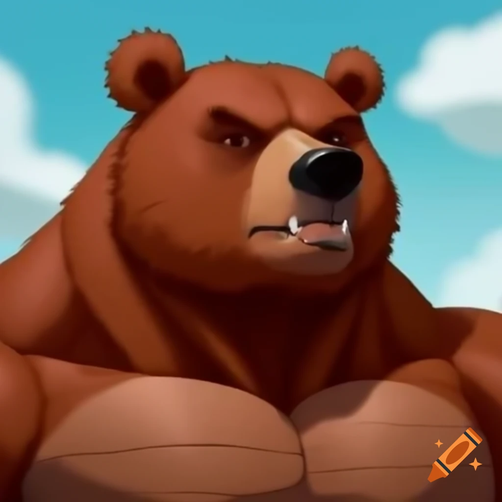 Cute and huggable bear character with a musclegut appearance