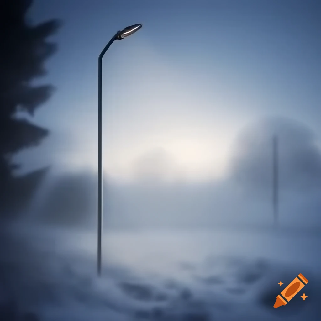 Snowy landscape with foggy footsteps leading into the distance