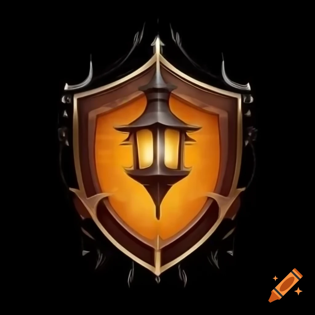 Medieval-style calligraphy emblem featuring a lantern