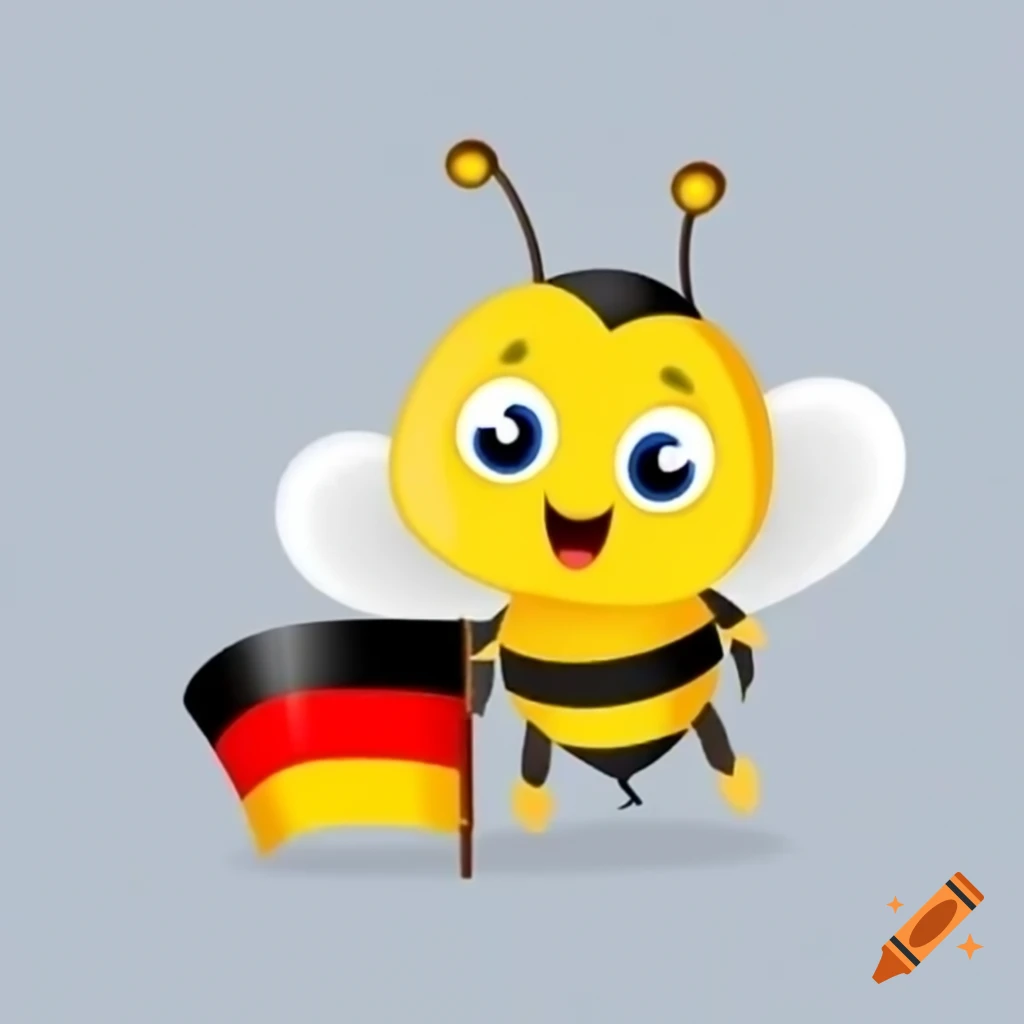 Cute male bee with big eyes waving German flag