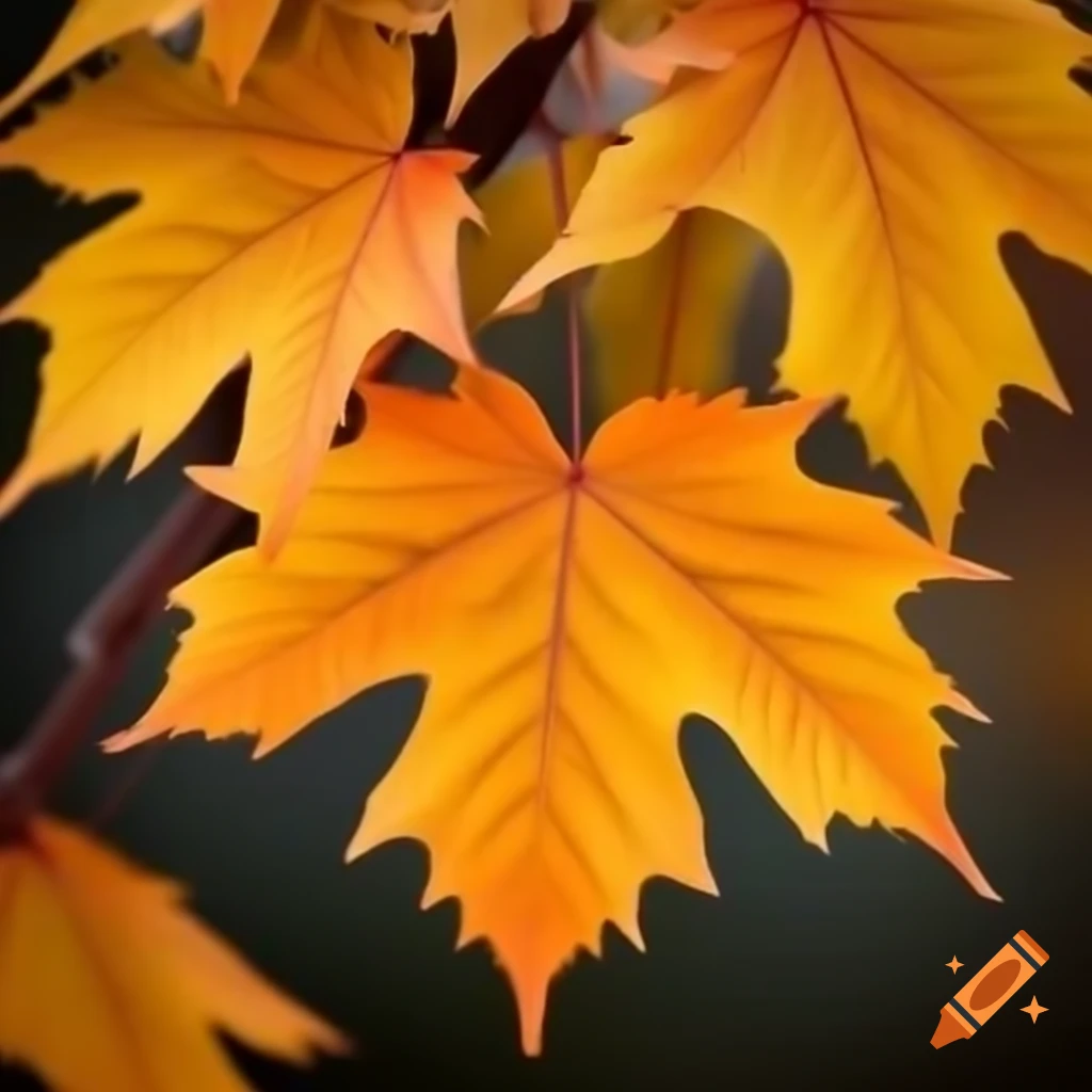 Large detailed fall maple leaves on a branch