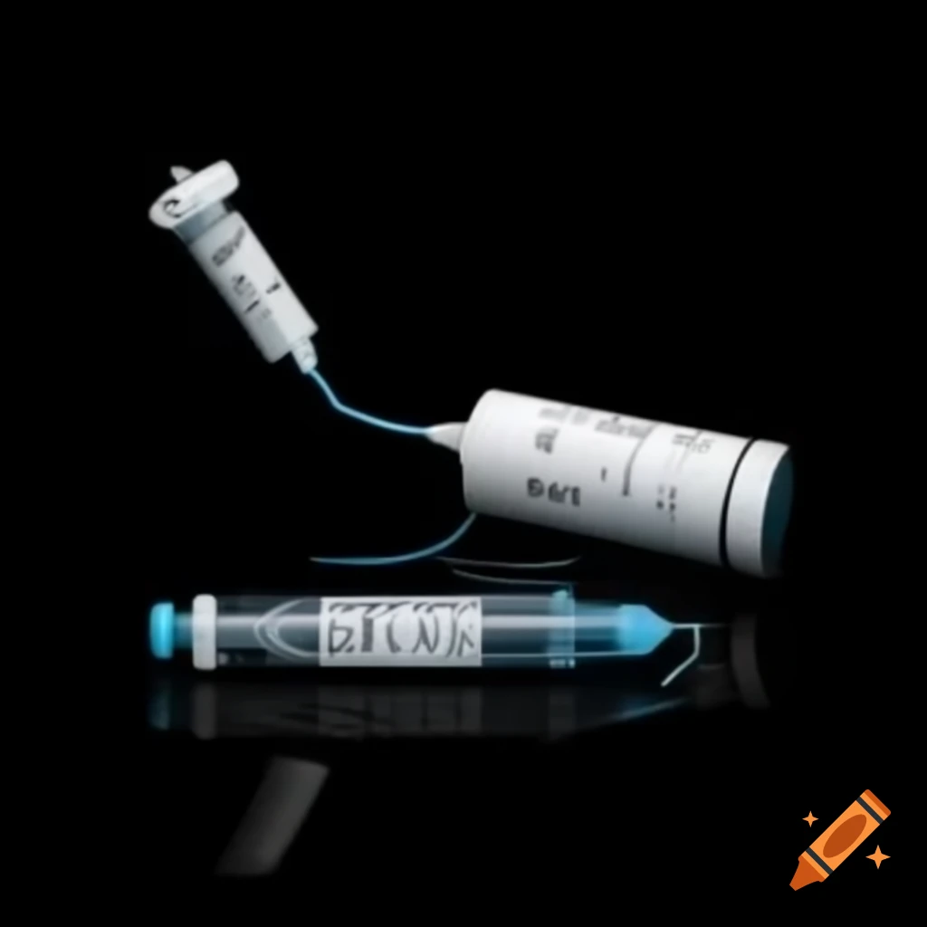 Futuristic handheld device for injecting milk, detailed cylinder on black background