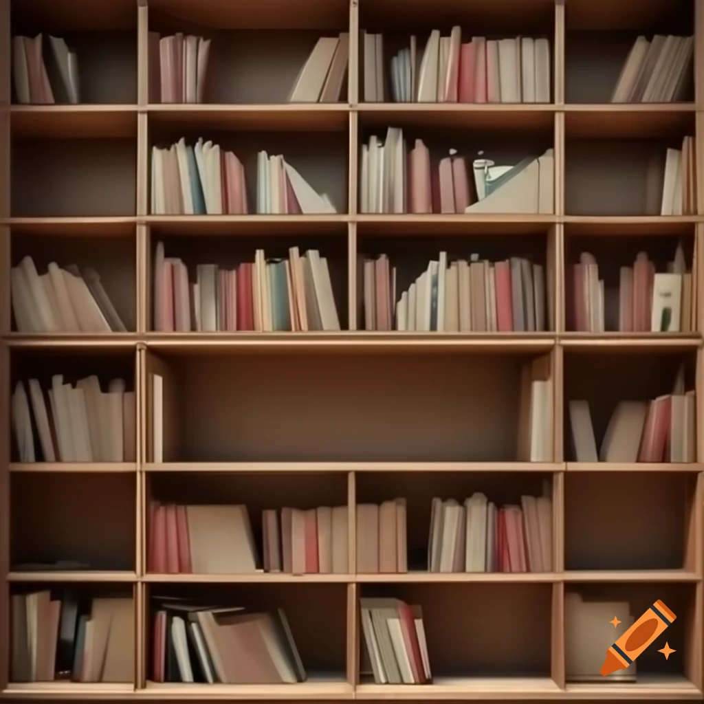 Bookshelf with staggered horizontal shelves and vertical dividers