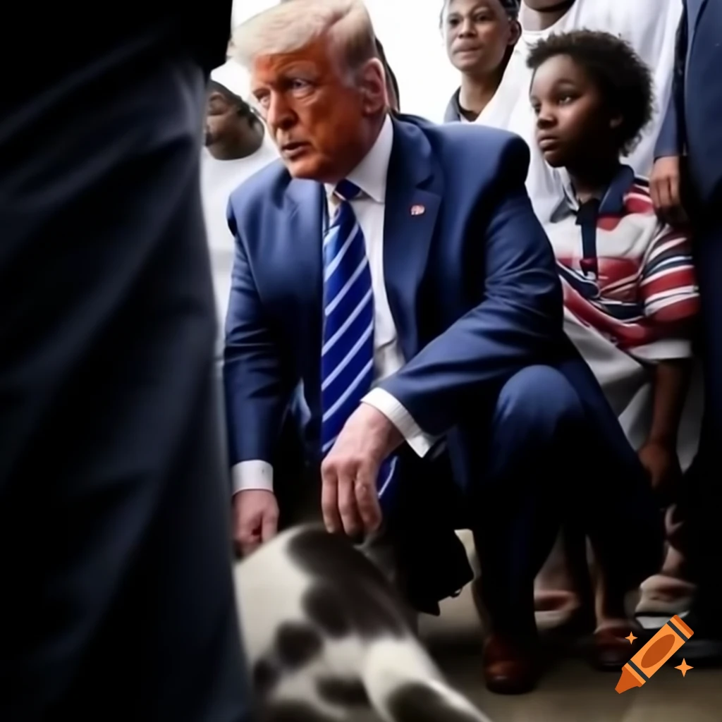 Donald Trump rescuing a cat in a politically charged scene